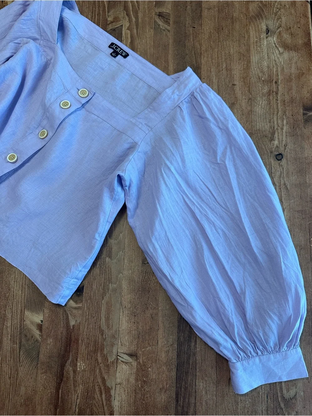 J.Crew Square Neck Button Down‎ Linen Top Women Size Large Purple Lilac